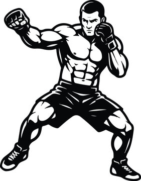 Boxer Throwing Straight Punch Vector Illustration in Fighting Stance