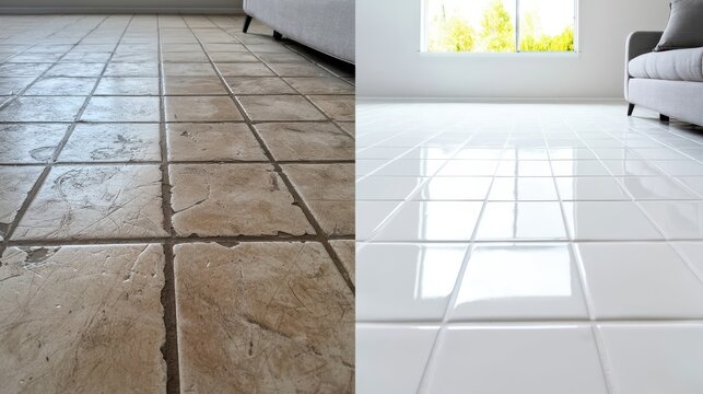 Before and After Professional Tile and Grout Cleaning Showing Floor Restoration Results