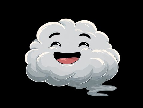 Cute animated smoke puff cloud smiling brightly, sticker design concept, clean minimal vector style, isolated background, modern kawaii illustration. 