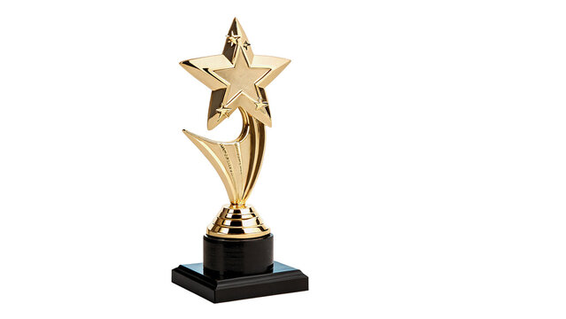 Gold star trophy reward award cup isolated on transparent background for talent show