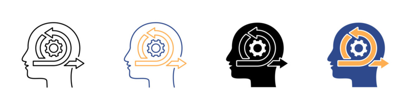 Brain Gear Agile Mindset and Iterative Development Icon Set Vector Illustration