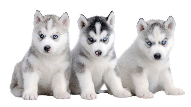 Siberian Husky puppy collection with blue eyes in multiple poses transparent background