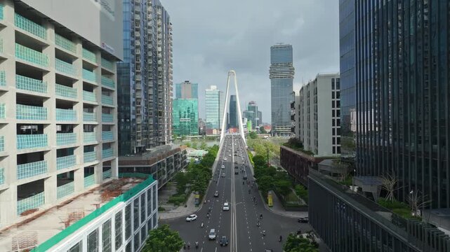 Ba Son Bridge and Modern Saigon Skyline in Ho Chi Minh City