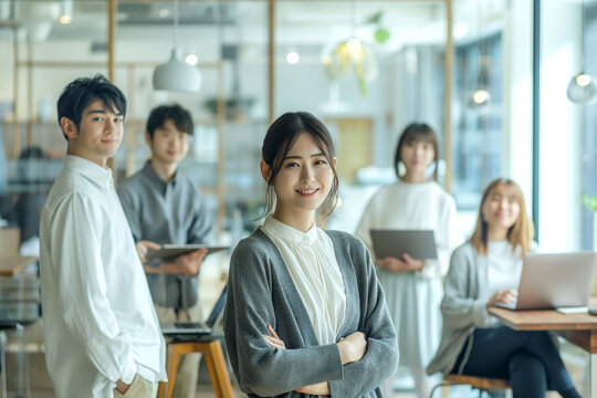 明るいオフィスで笑顔を見せる若手ビジネスチーム（採用・企業・チームワーク・働き方）