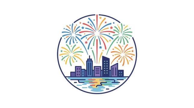 Colorful fireworks exploding over a city skyline at night