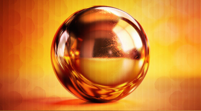 Glossy Golden Metallic Sphere with Warm Amber Light Reflections