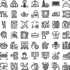 Fototapeta premium Diverse black line icons illustrating social issues, ecology, technology, commerce, and health, providing a comprehensive visual resource for various conceptual themes