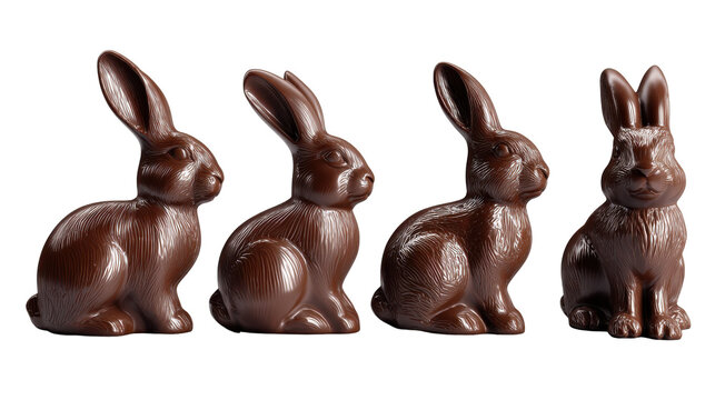 Chocolate Easter bunny collection isolated on transparent background