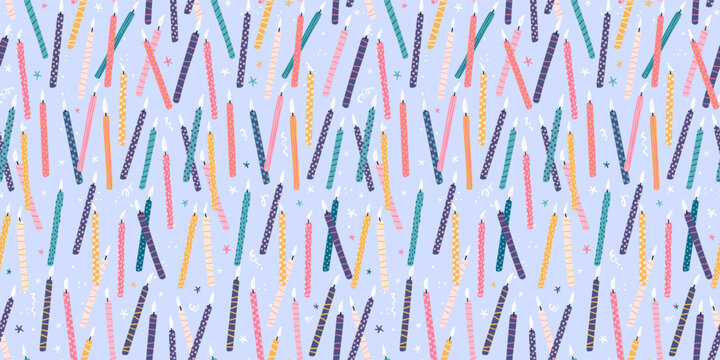 Fun hand drawn party seamless background with birthday candles, great for birthday parties, textiles, banners, wallpapers, wrapping - vector design