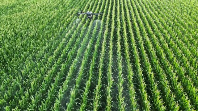 Drone Spraying Rows of Corn Crops in Field Video