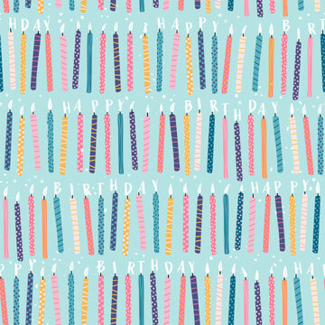 Fun hand drawn party seamless background with birthday candles, great for birthday parties, textiles, banners, wallpapers, wrapping - vector design