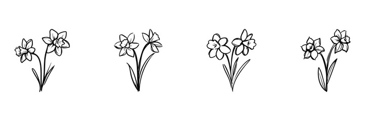 Obraz premium Daffodil Flowers In Hand Drawn Style Set. Botanical Doodle Sketch Collection. Floral Decoration And Design Elements. Isolated Vector Illustration