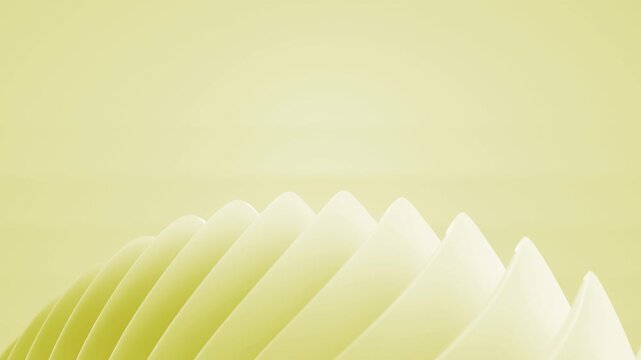 Abstract light blue 3D render loop featuring smooth curved overlapping geometric shell fins for modern futuristic soft yellow background
