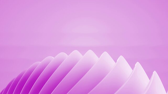 Abstract light blue 3D render loop featuring smooth curved overlapping geometric shell fins for modern futuristic purple background
