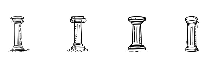 Obraz premium Classical Architectural Columns In Hand Drawn Style Set. Historical Structure Doodle Sketch Collection. Architectural Design Elements. Isolated Vector Illustration