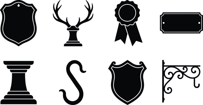 Silhouettes of Decorative Plaques, Trophies, and Ornamental Design Elements for Signage and Awards