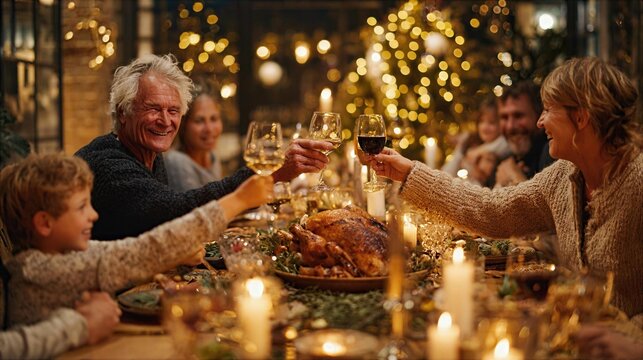 Gathering for a meal during a festive time with family and friends around a table