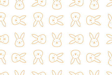 Obraz premium Kawaii rabbit, little bunny, hare face seamless pattern on transparent background. Cute cartoon animal character. Kids nursery, textile print. Easter, Mid Autumn Festival design. Vector illustration