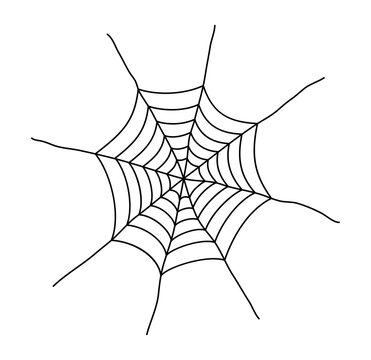 Spider web hand drawn Halloween illustration isolated. Spider thread mesh, net, sticky trap. Autumn holiday design element. Vector clip art on transparent background