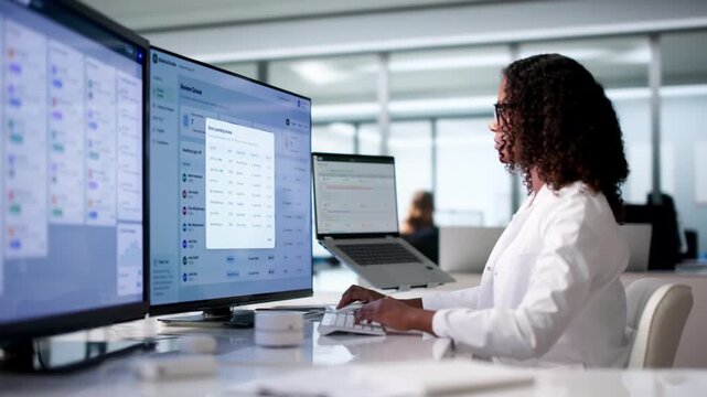 Physician Reviews Clinical Notes On Computer, Ensuring Accurate Diagnosis