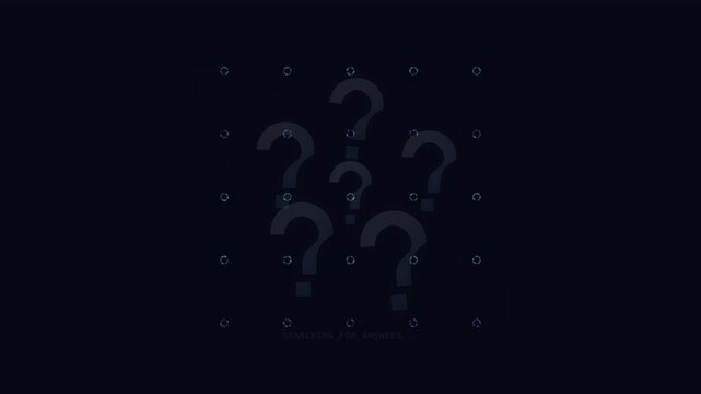 Abstract Animation of Question Marks Emerging and Fading on Dark Background