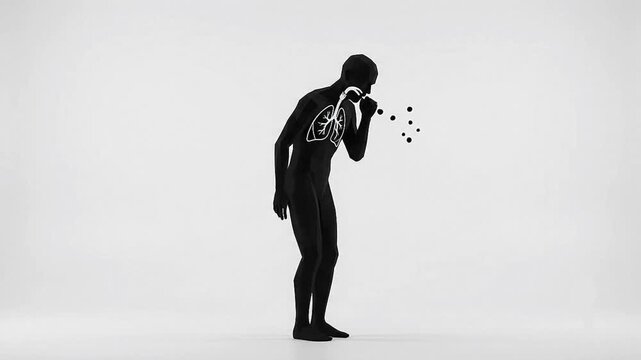 Sick man silhouette coughing and sneezing with respiratory infection droplets vector illustration.