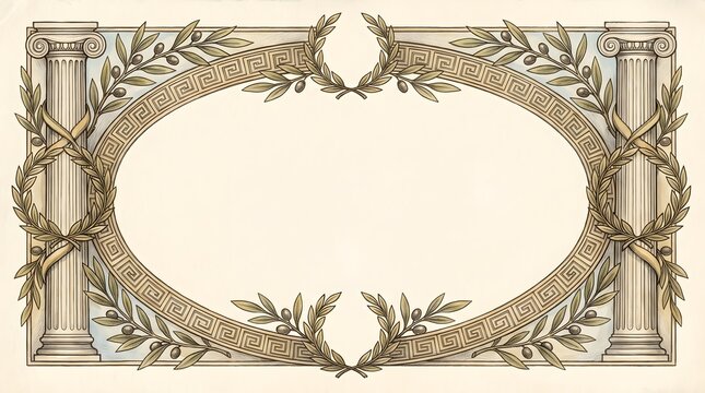 Classic Decorative Frame and Border with Greco-Roman Pillars and Olive Branches