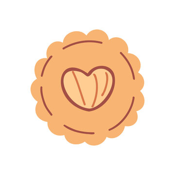 Vector clip art of round-shaped Apple tart. Flat illustration of Puff Pastry for dessert recipe, bakery menu, logo, or cafe poster. Minimalist drawing isolated on a white background.