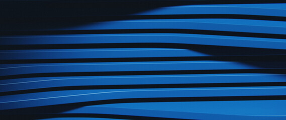 Obraz premium Vibrant Blue Wavy Horizontal Lines Abstract Geometric Background with Deep Shadows and Subtle Gradients Ideal for Modern Tech and Industrial Design with Ample Copy Space