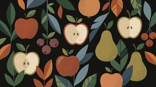 Stylized seamless pattern of apples and pears.