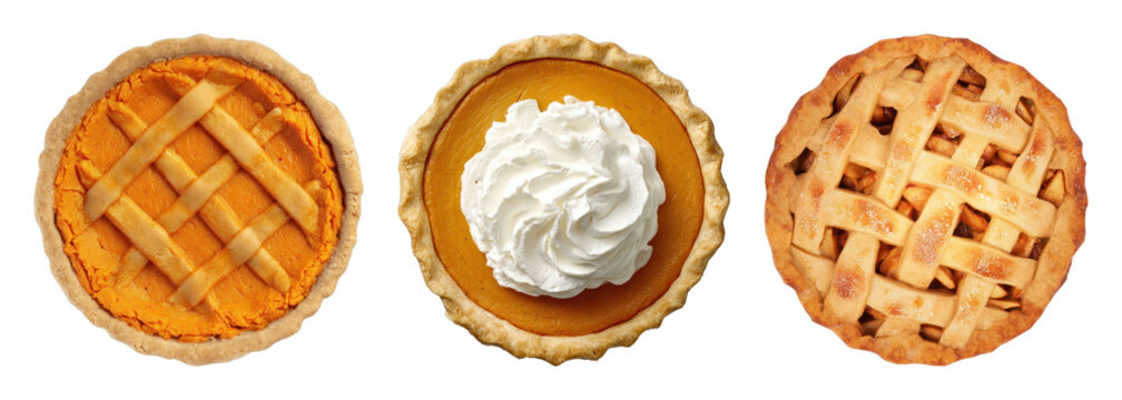 PNG Assorted delicious pies with lattice and whipped cream on transparent background