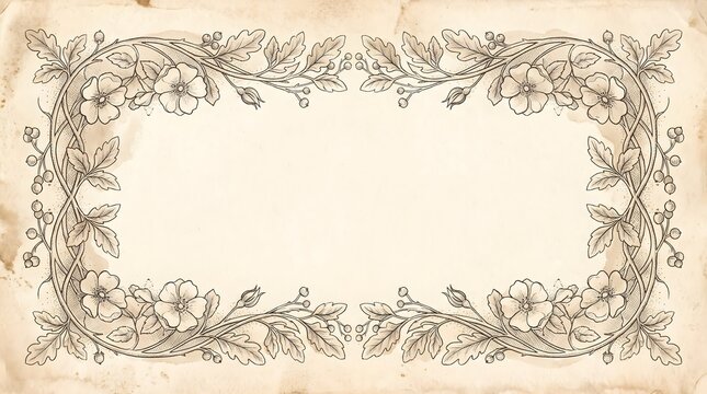 Vintage Botanical Frame and Border Design with Elegant Floral Ornaments