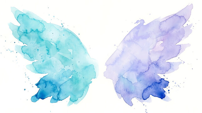 Watercolor wings and pig silhouette with soft pastel colors blending together