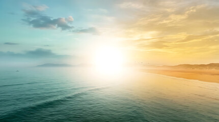 Fototapeta premium Serene ocean sunset with calm waves and soft clouds at twilight