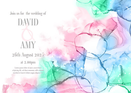 Elegant wedding invitation card with floral watercolor background for david and amy