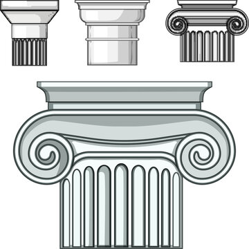 Architectural column orders including doric and ionic styles illustrating classical design principles and historical building elements, creating a strong foundation concept