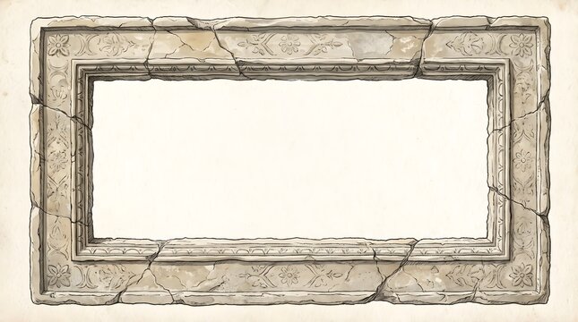 Decorative Ancient Stone Frame and Cracked Architectural Border for Historical Portraits