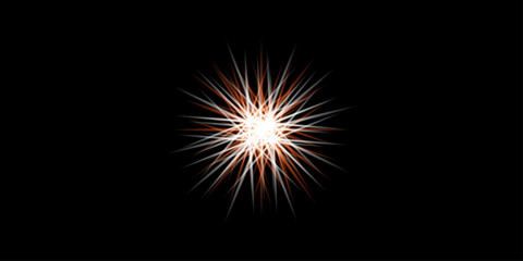 Fototapeta premium Abstract Radiant Star Burst Light Flare With Orange Glow and Shining Radial Spark on Black Background