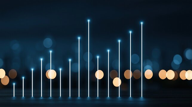 Abstract glowing blue digital data chart with bokeh background representing growth and analytics