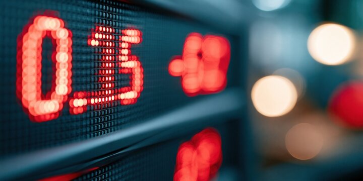 Digital LED Display Showing Stock Market Data Fluctuations and Financial Performance Metrics