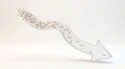 Fototapeta premium Sperm cells flowing along a curved path towards a graphic arrow. It represents ideas in fertility and reproductive health.