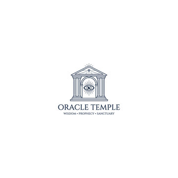 Oracle Temple Logo with Eye and Greek Columns Line Art
