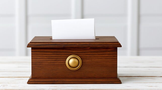 Elegant Wooden Ballot Box with Blank Card for Voting, Suggestions, or Entries