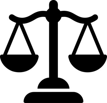 Black scale of justice icon for law and court concept isolated on transparent background