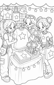 Teen girls enjoying a retro y2k concert night while exploring trendy star themed fashion accessories
