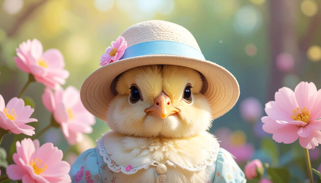 chick wearing a hat