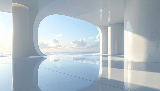 Luxury White Arch Interior with Ocean View