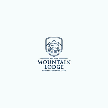 Minimalist Mountain Lodge Shield Logo Design