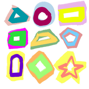 Abstract kids style doodle geometric figures on white background