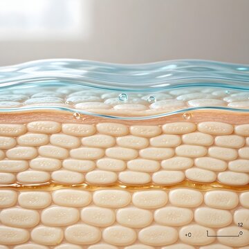 3D Cross Section Illustration of Human Skin Layers Hydration and Moisture Barrier Penetration

